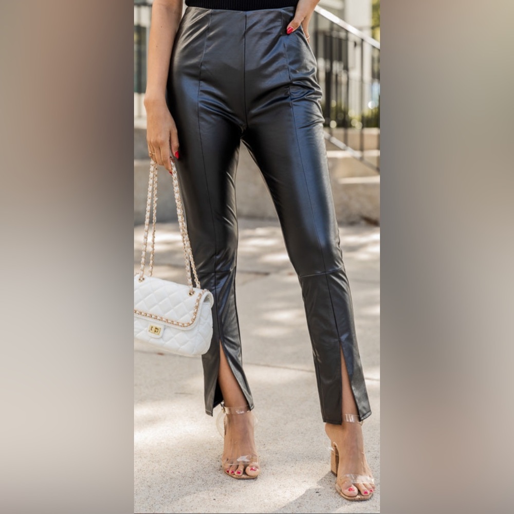 Pink Lily Split Hem Faux Leather Pants